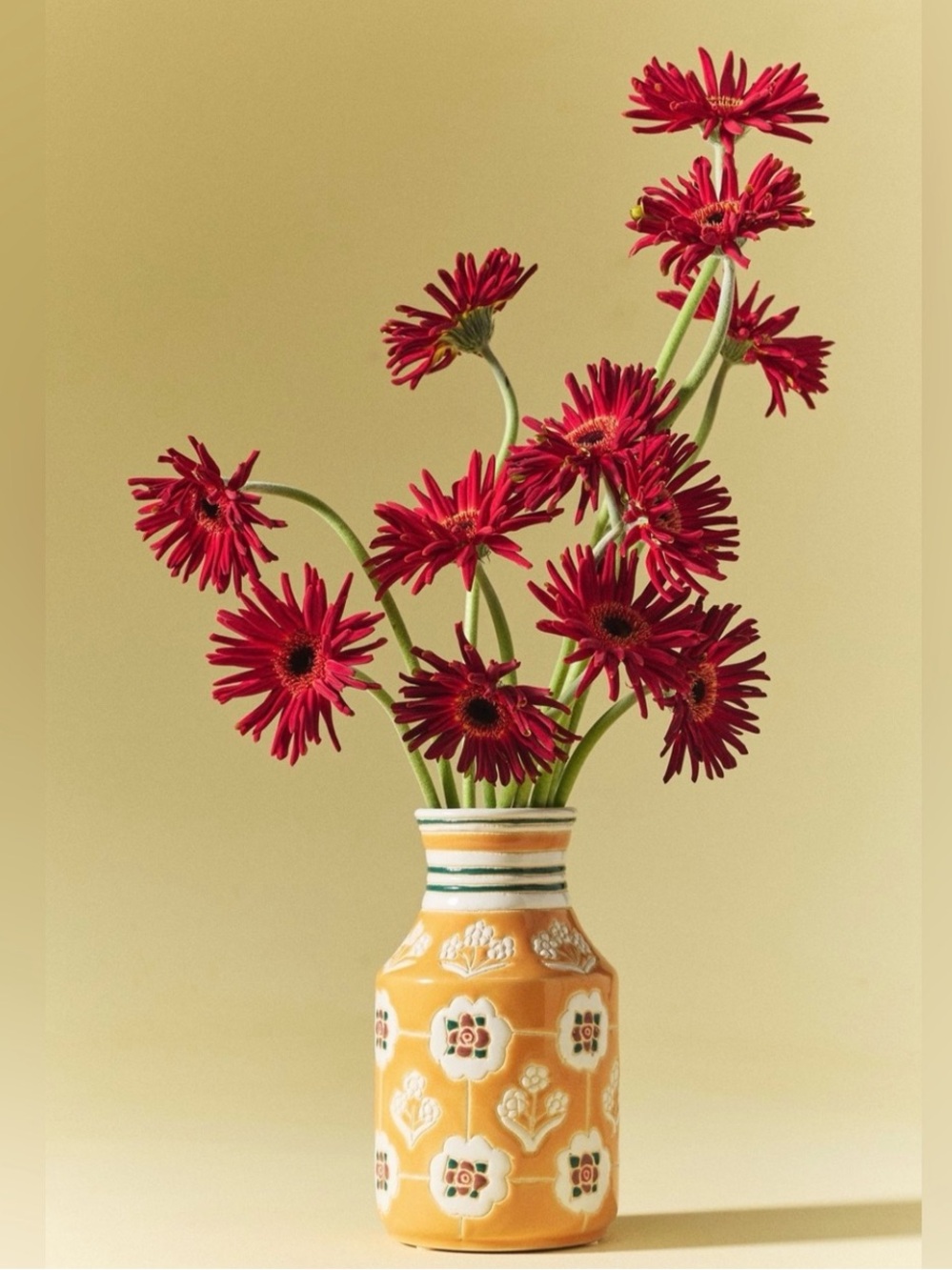 ANTHROPOLOGY NWT lotta floral stoneware vase -gold